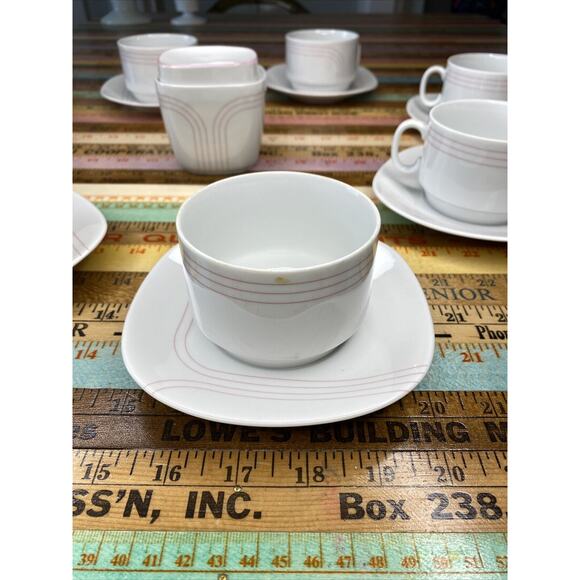 VINTAGE Porcelain Tea Set Schirnding Bavaria 214 Germany MCM 7 Cups Sugar 324 - Picture 5 of 13